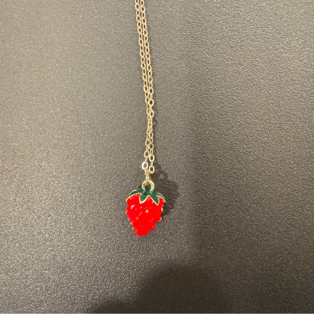Red and Gold Strawberry Charm Necklace